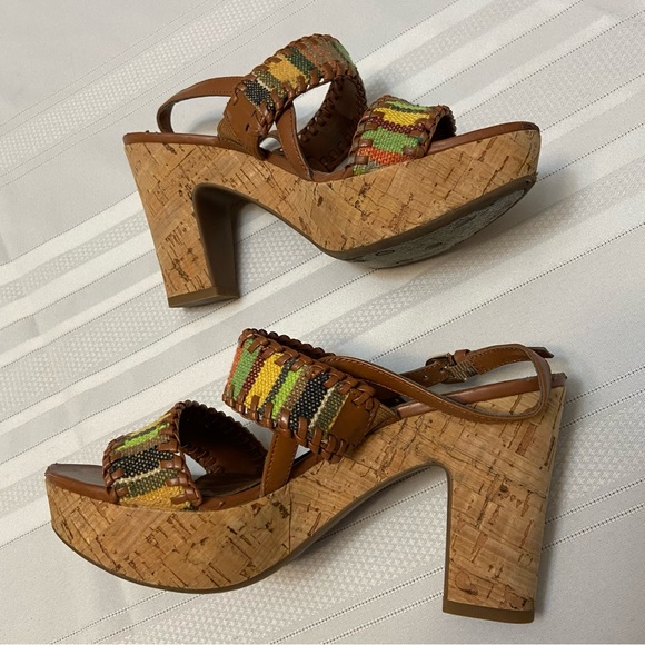 Franco Sarto Womens Cork Platform Heeled Tapestry Sandals size 6 - Picture 3 of 6